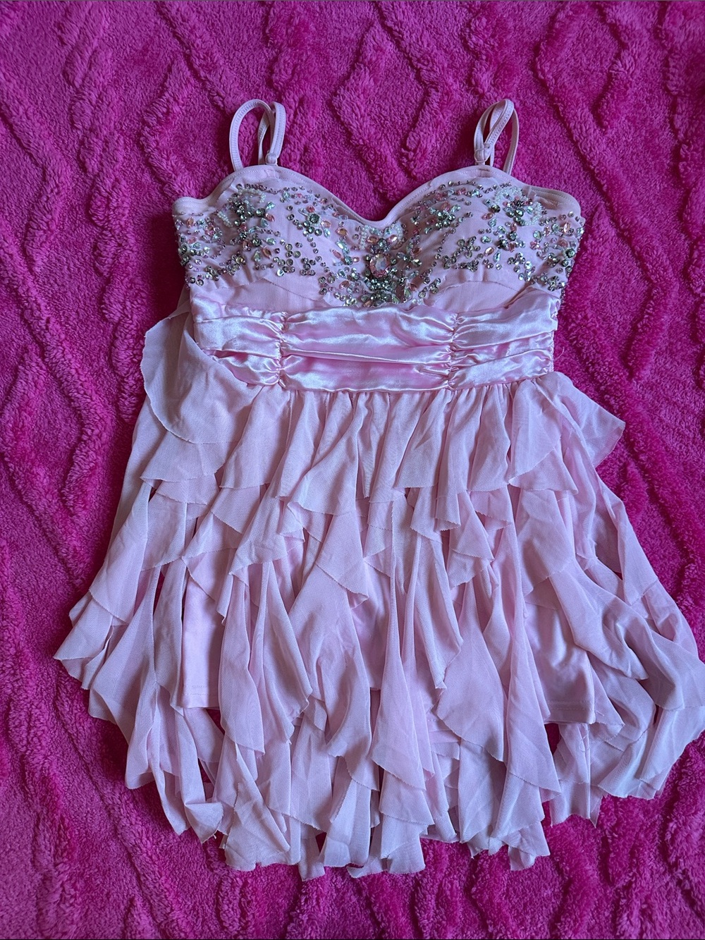 Weissman dance ballerina Pink Beaded gem Ruffled romper